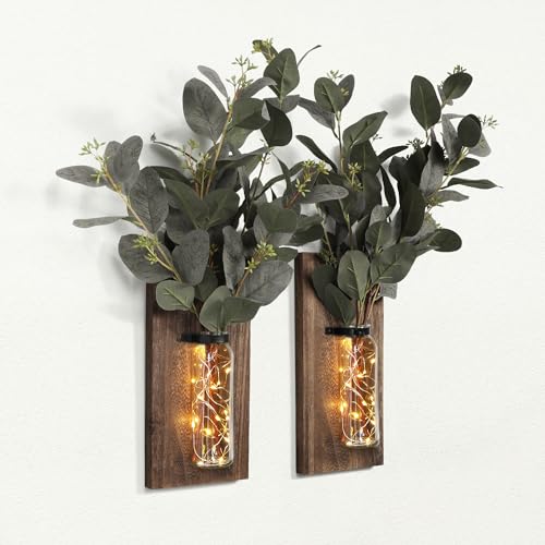 Heiple 2 Pack Wood Glass Wall Sconces, Farmhouse Planters for
